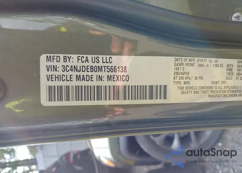 2021 Jeep Compass 80Th Anniversary 4X4 из США, поврежденный, VIN 3C4NJDEB0MT566138